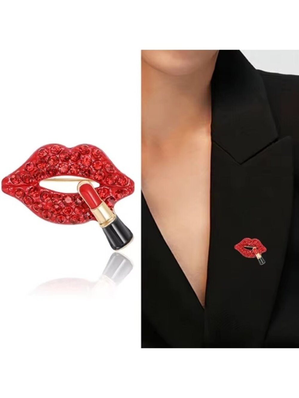 Red Crystal Lips Lipstick Brooch